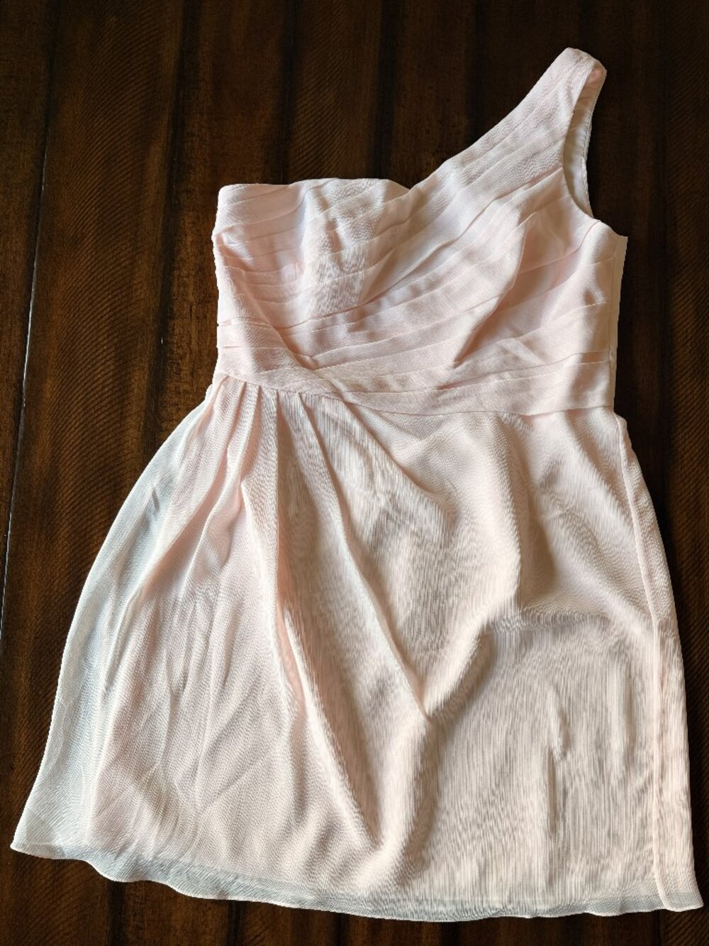 David's Bridal Blush Pink One Shoulder Pleated Chiffon Dress 14